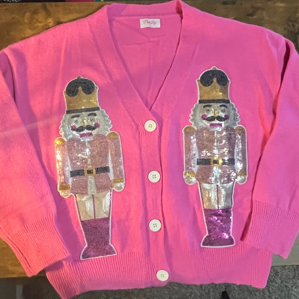 Pink Lily Sequin Nutcracker Cardigan Sz. L